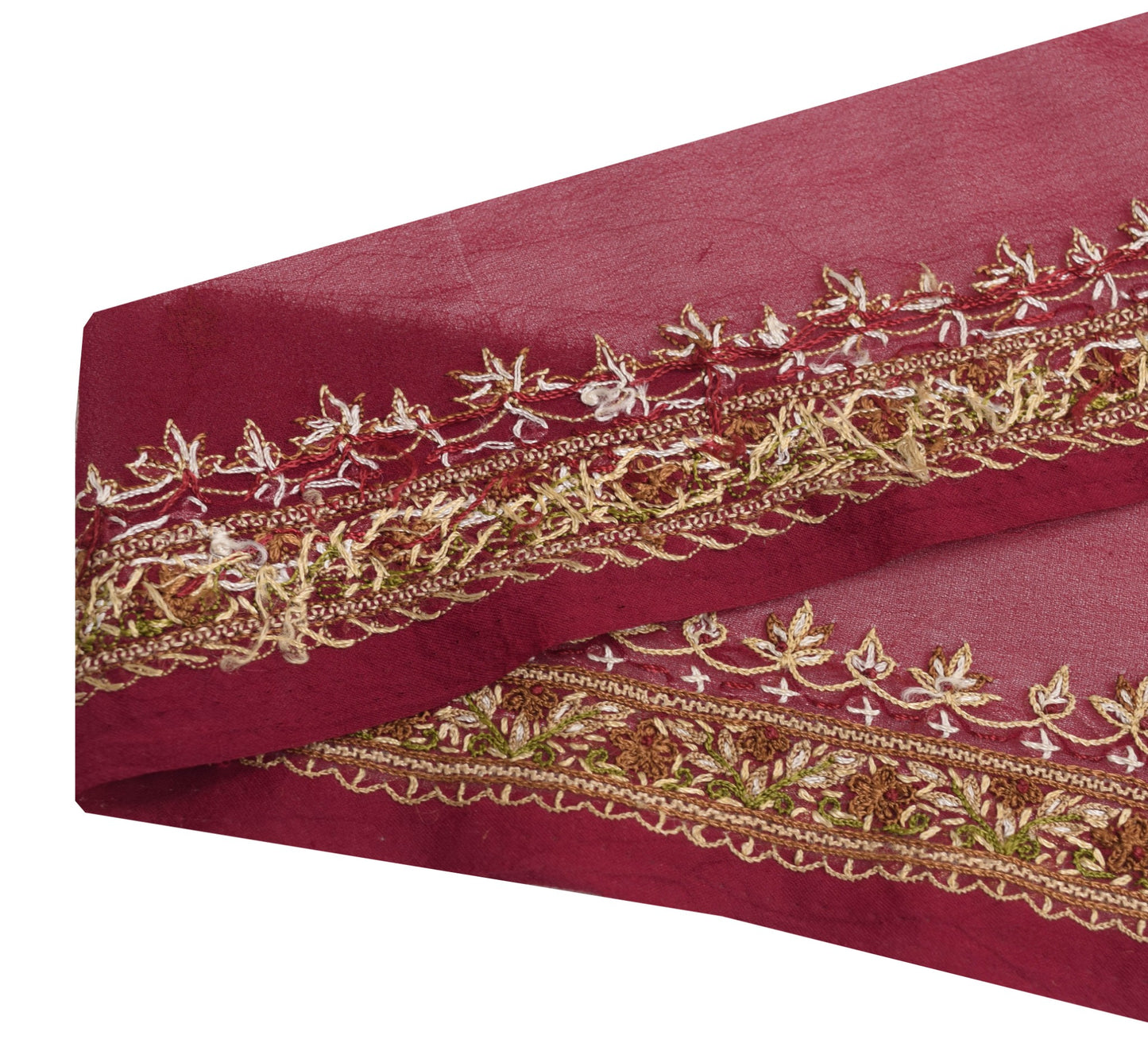 Sushila Vintage Maroon Georgette Saree Border Indian Craft Sewing Trim Ribbon