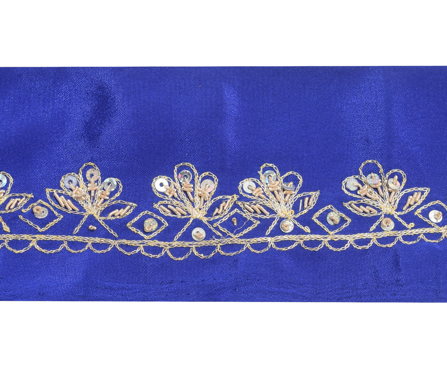 Sushila Vintage Blue Floral Silk Saree Border Indian Craft Sewing Trim Ribbon