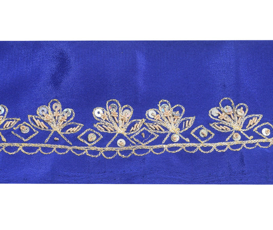 Sushila Vintage Blue Floral Silk Saree Border Indian Craft Sewing Trim Ribbon
