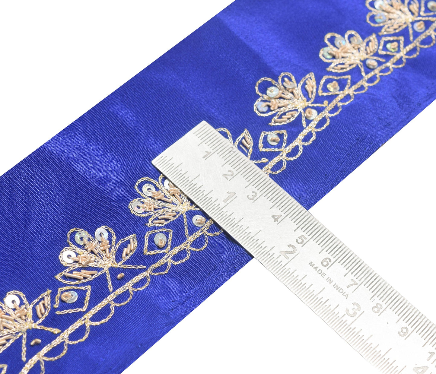 Sushila Vintage Blue Floral Silk Saree Border Indian Craft Sewing Trim Ribbon