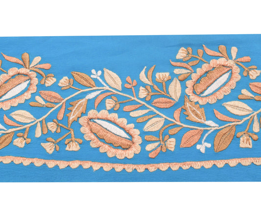 Sushila Vintage Aqua Blue Saree Border Embroidered Craft Sewing Trim Lace Ribbon
