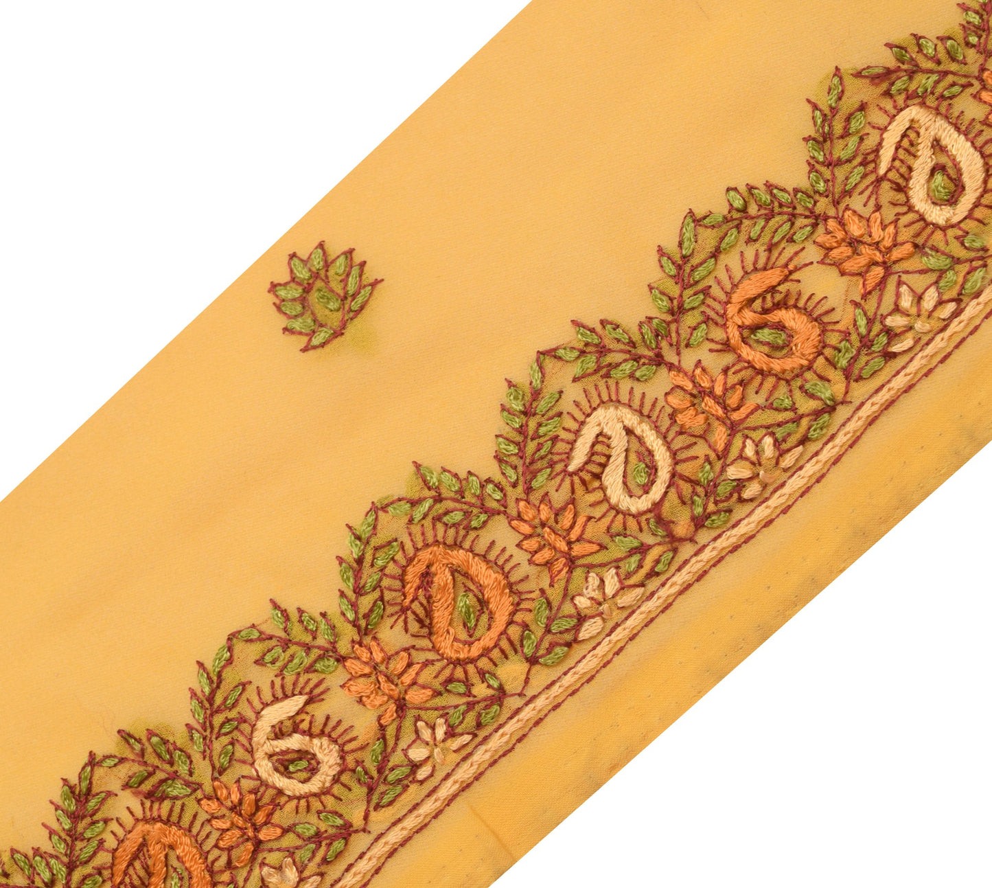 Sushila Vintage Yellow Saree Border Hand Embroidered Craft Sewing Trim Lace