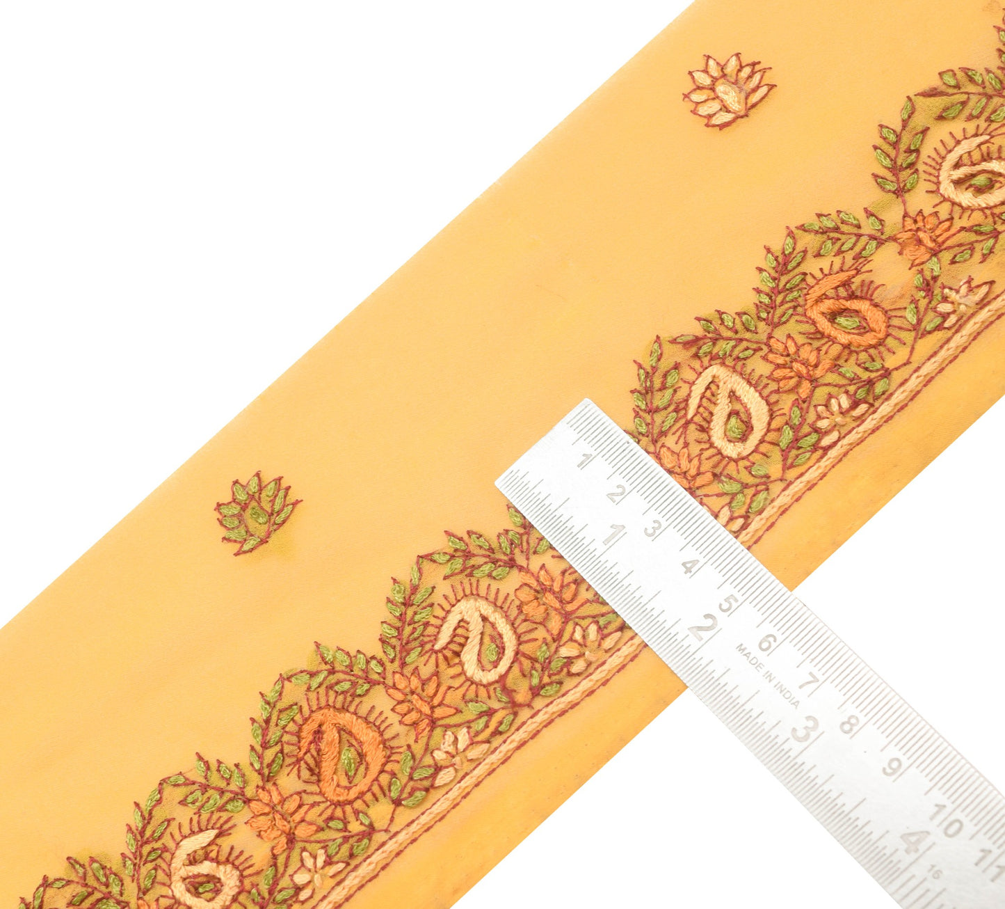 Sushila Vintage Yellow Saree Border Hand Embroidered Craft Sewing Trim Lace