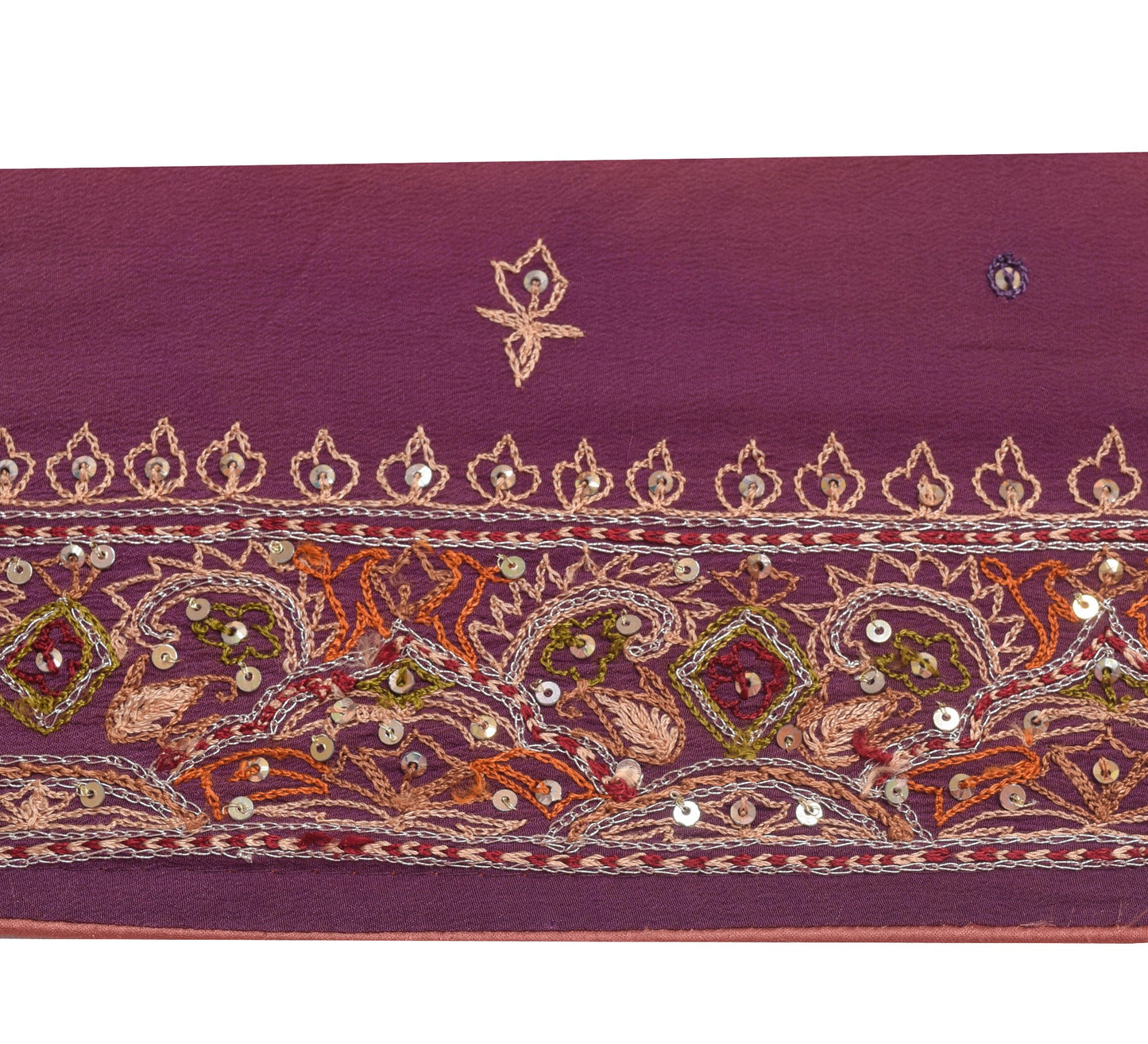 Sushila Vintage Mauve Crepe Saree Border Hand Beaded Craft Sewing Trim Lace