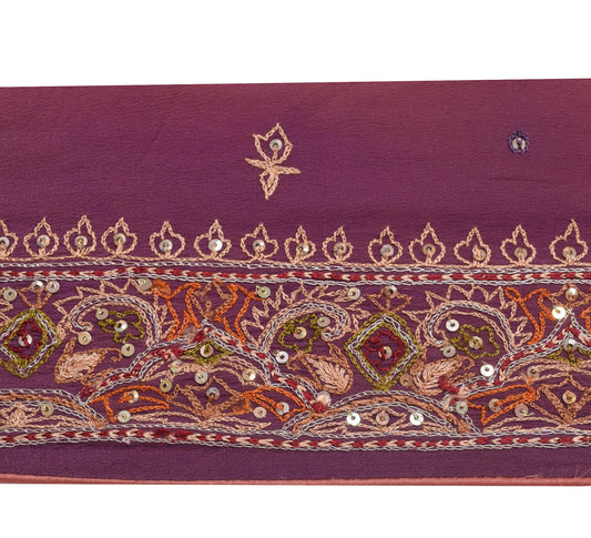 Sushila Vintage Mauve Crepe Saree Border Hand Beaded Craft Sewing Trim Lace