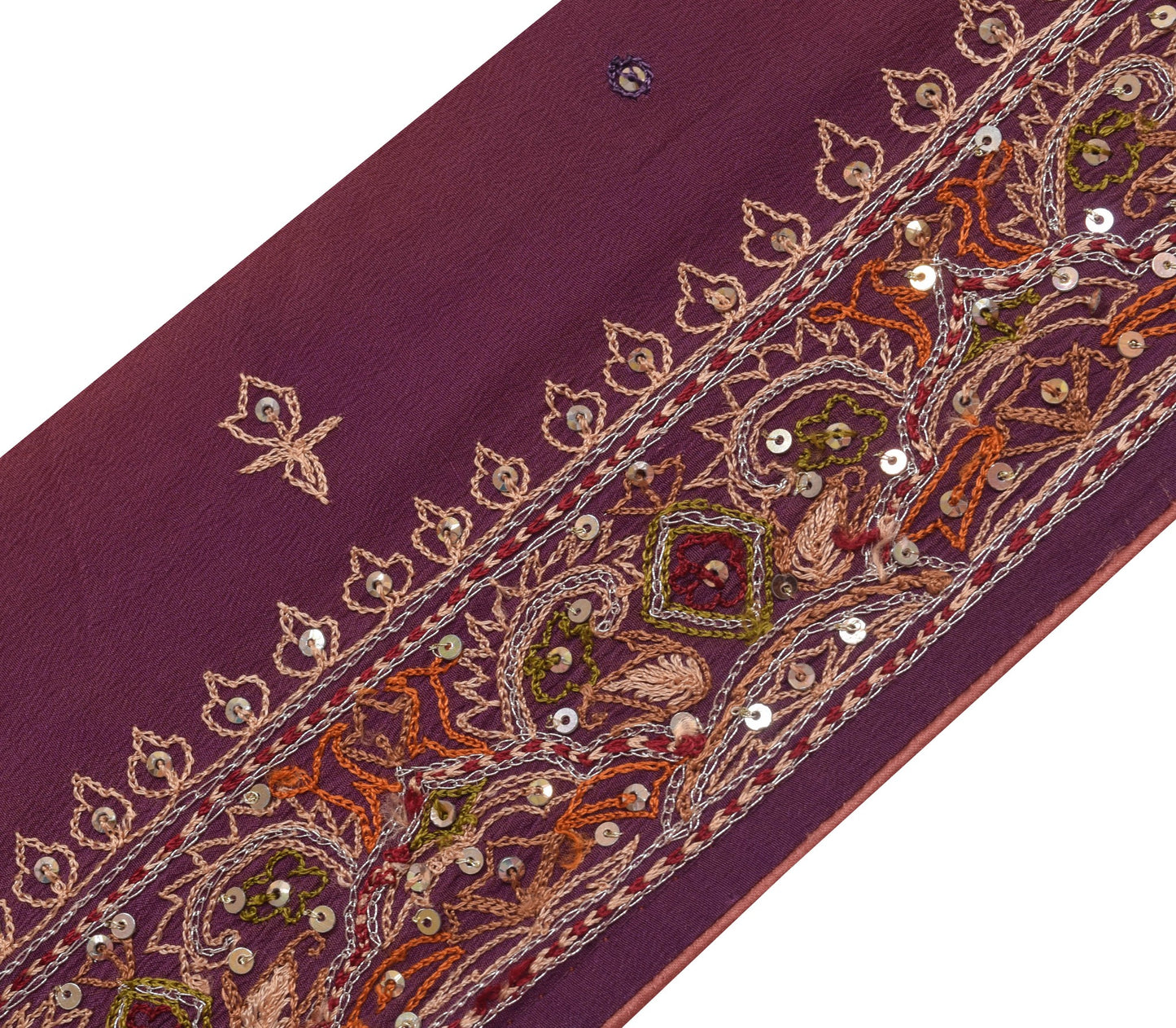Sushila Vintage Mauve Crepe Saree Border Hand Beaded Craft Sewing Trim Lace