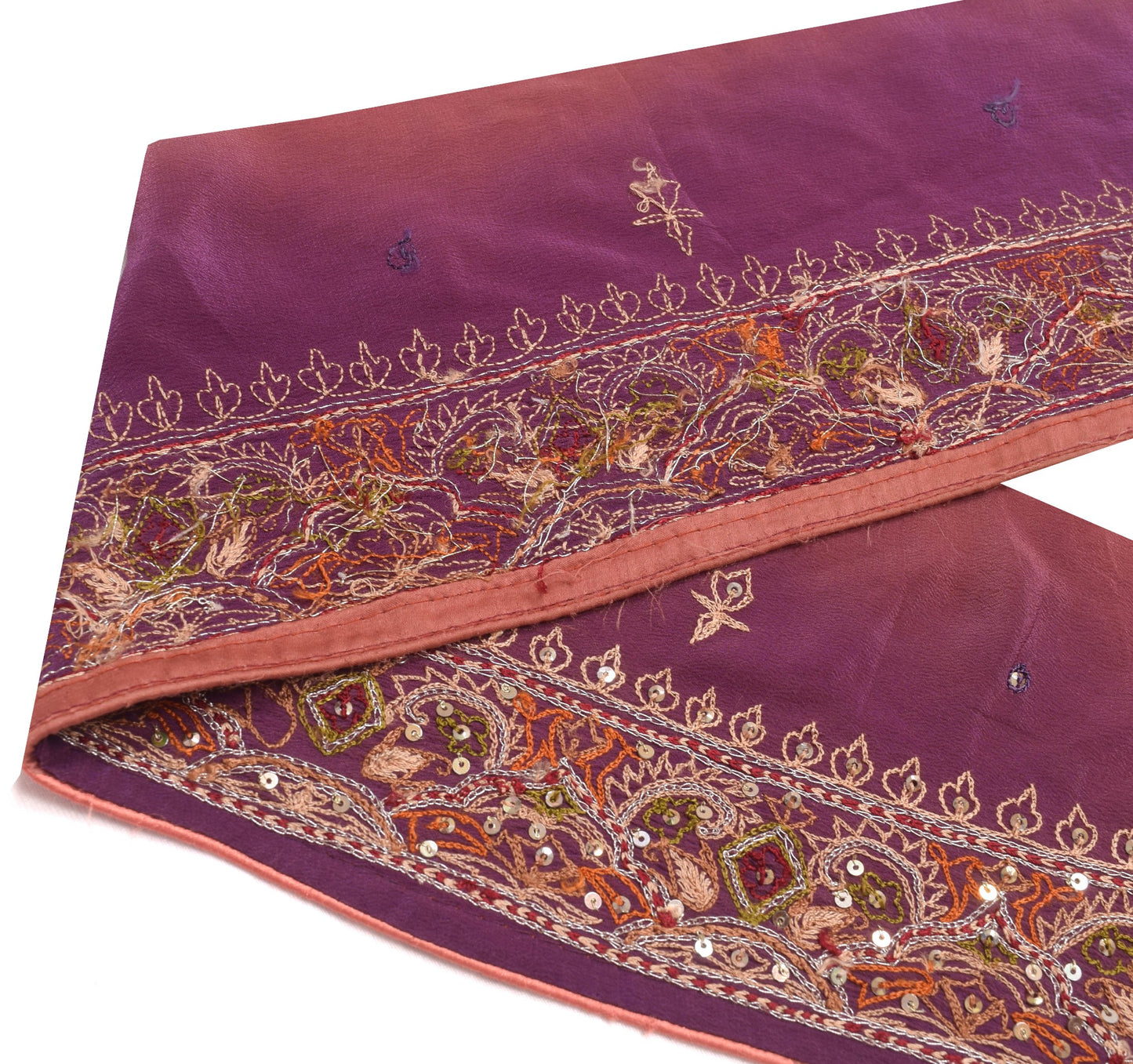 Sushila Vintage Mauve Crepe Saree Border Hand Beaded Craft Sewing Trim Lace