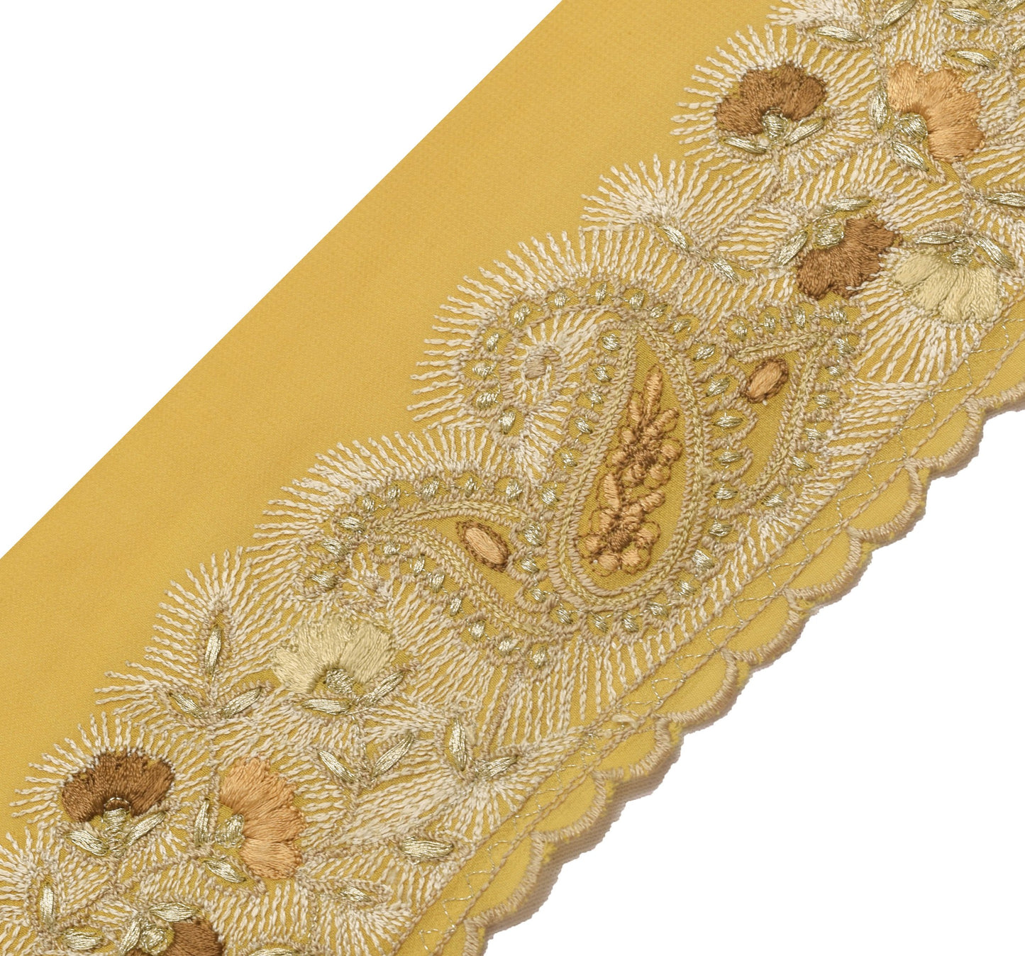 Sushila Vintage Mustard Saree Border Embroidered Craft Sewing Trim Lace Ribbon