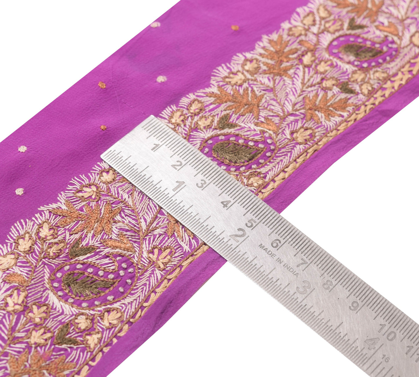 Sushila Vintage Purple Saree Border Craft Sewing Trim Embroidered Crepe Ribbon