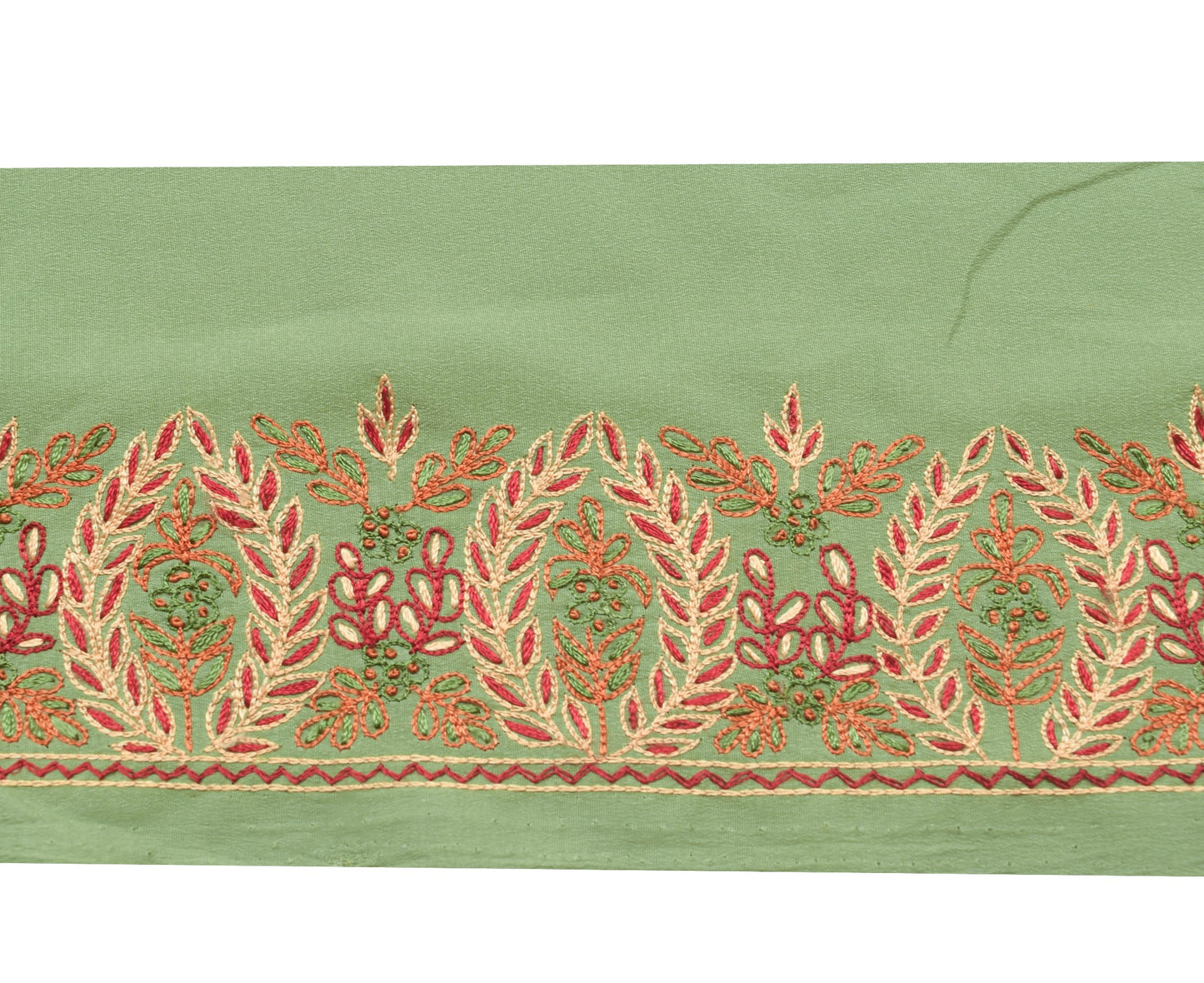 Sushila Vintage Green Saree Border Indian Craft Sewing Trim Hand Work Ribbon