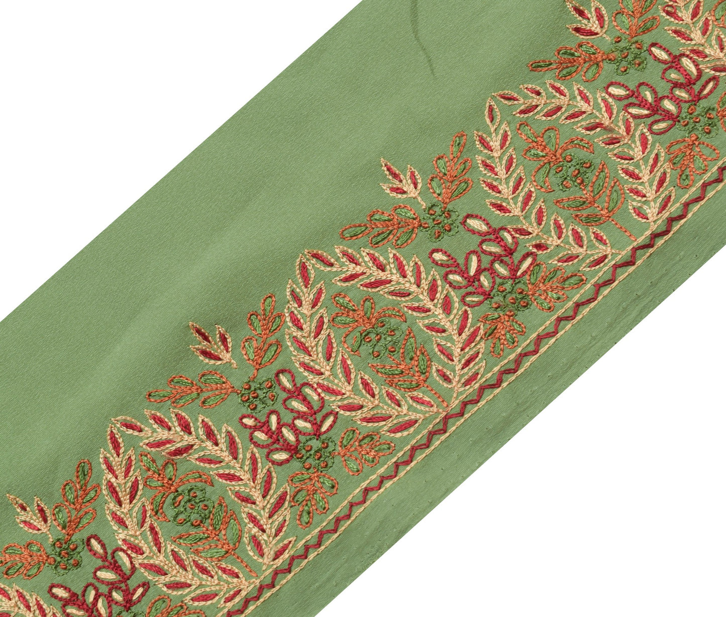 Sushila Vintage Green Saree Border Indian Craft Sewing Trim Hand Work Ribbon