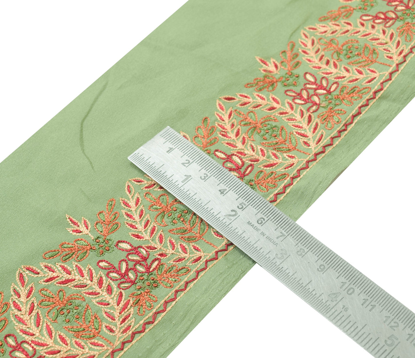 Sushila Vintage Green Saree Border Indian Craft Sewing Trim Hand Work Ribbon