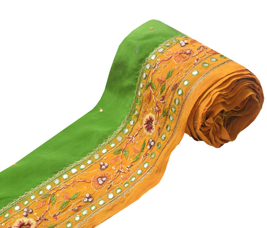 Sushila Vintage Mustard Saree Border Indian Craft Sewing Trim Crepe Lace Ribbon