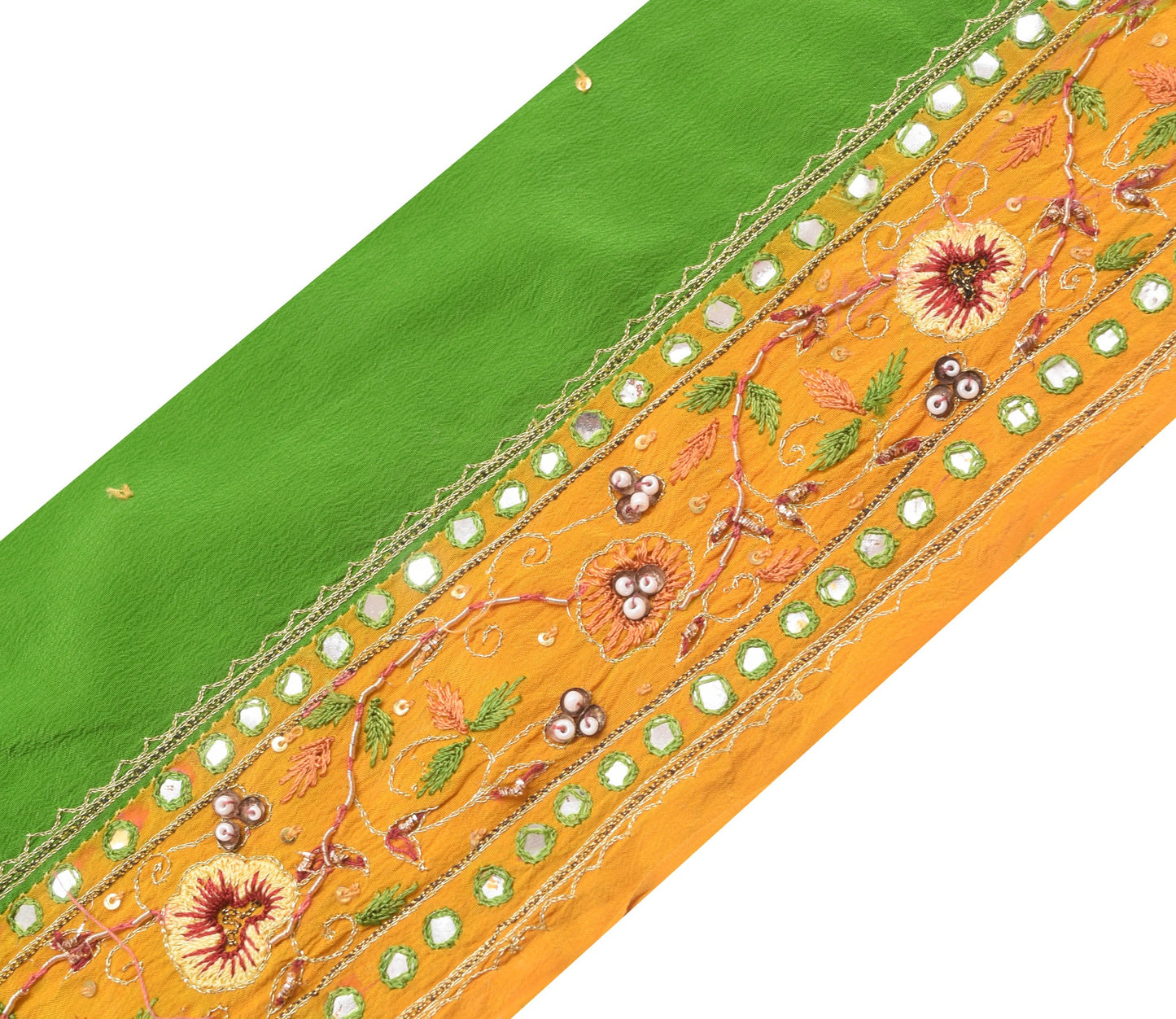 Sushila Vintage Mustard Saree Border Indian Craft Sewing Trim Crepe Lace Ribbon