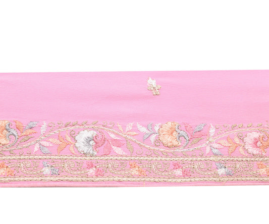 Sushila Vintage Pink Embroidered Crepe Saree Border Craft Sewing Trim Lace Edges