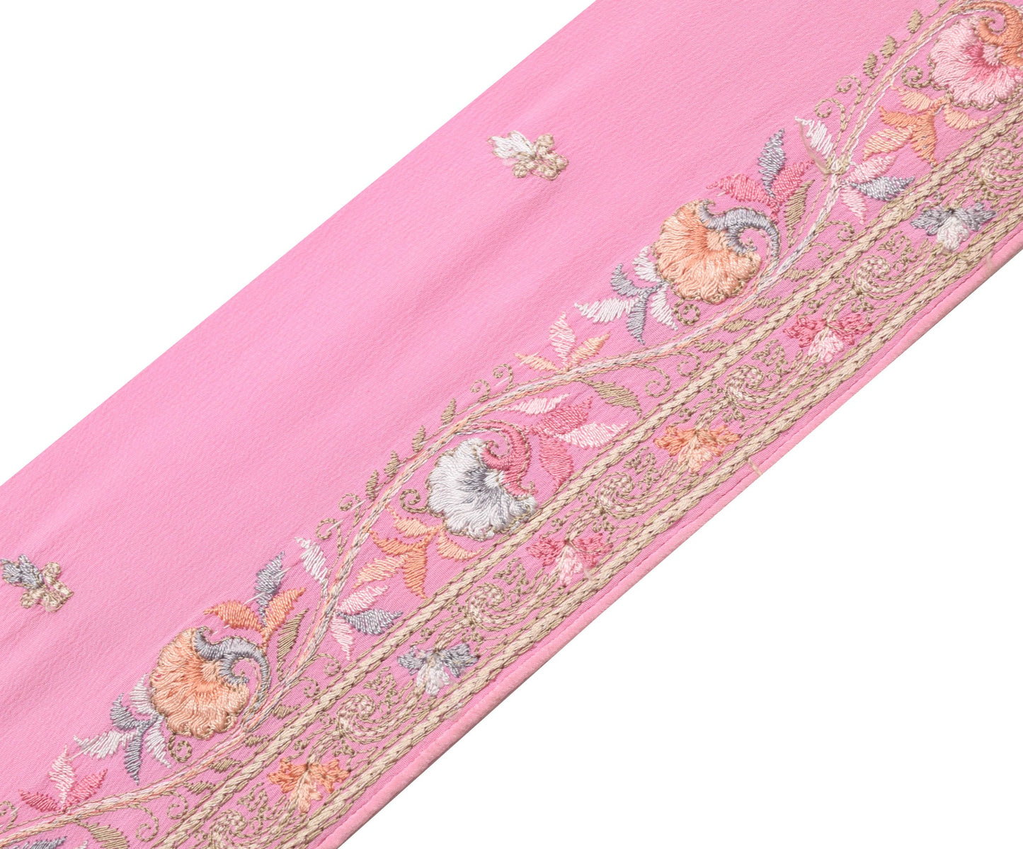 Sushila Vintage Pink Embroidered Crepe Saree Border Craft Sewing Trim Lace Edges