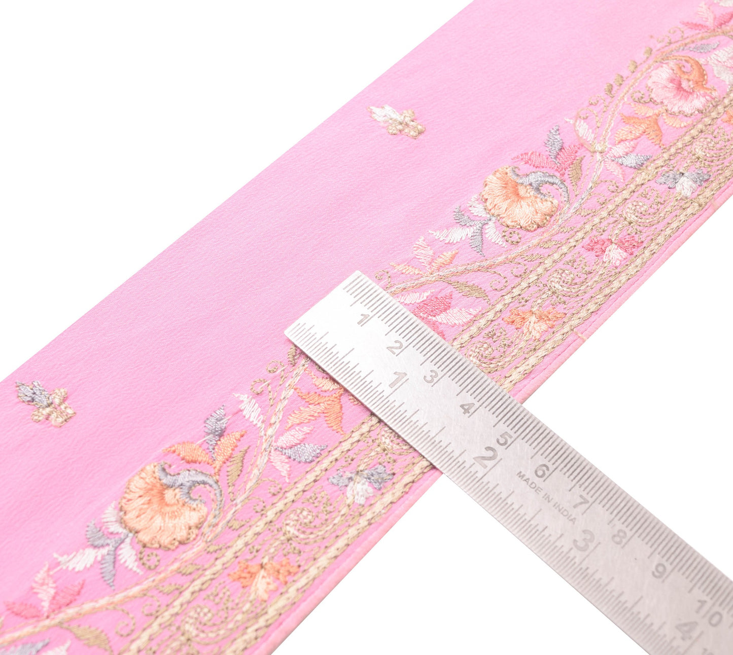 Sushila Vintage Pink Embroidered Crepe Saree Border Craft Sewing Trim Lace Edges