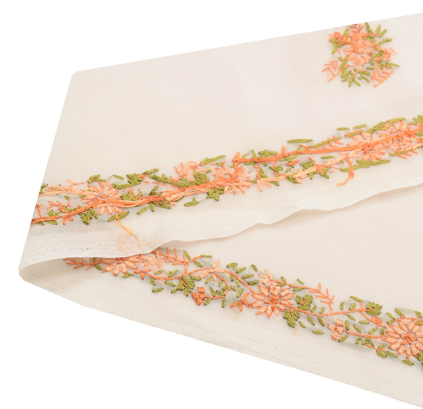 Sushila Vintage White Hand Embroidered Silk Saree Border Craft Sewing Trim Lace