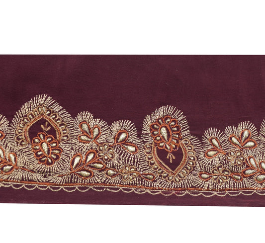 Sushila Vintage Maroon Crepe Saree Border Indian Craft Sewing Trim Floral Lace