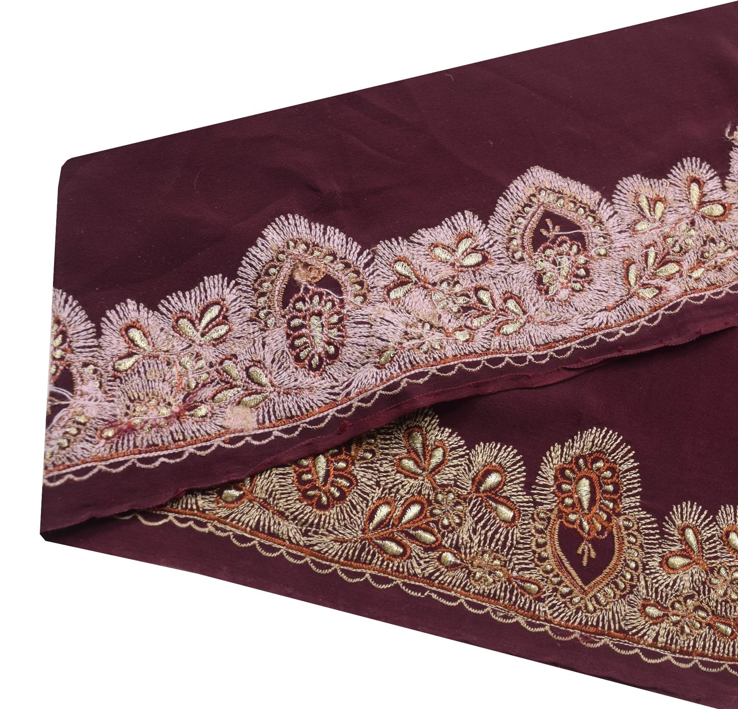 Sushila Vintage Maroon Crepe Saree Border Indian Craft Sewing Trim Floral Lace