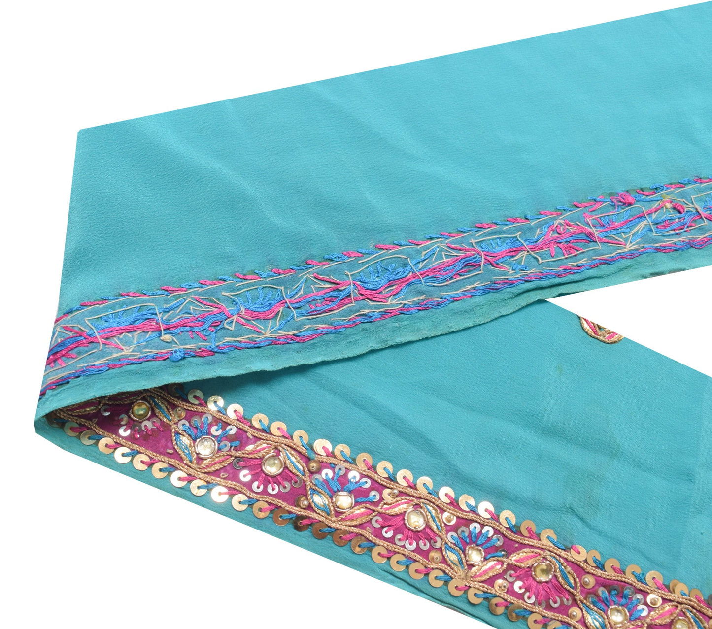 Sushila Vintage Aqua Blue Saree Border Hand Beaded Craft Sewing Trim Lace Ribbon