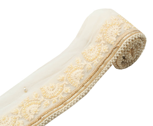 Sushila Vintage White Floral Saree Border Indian Craft Sewing Trim Lace Ribbon