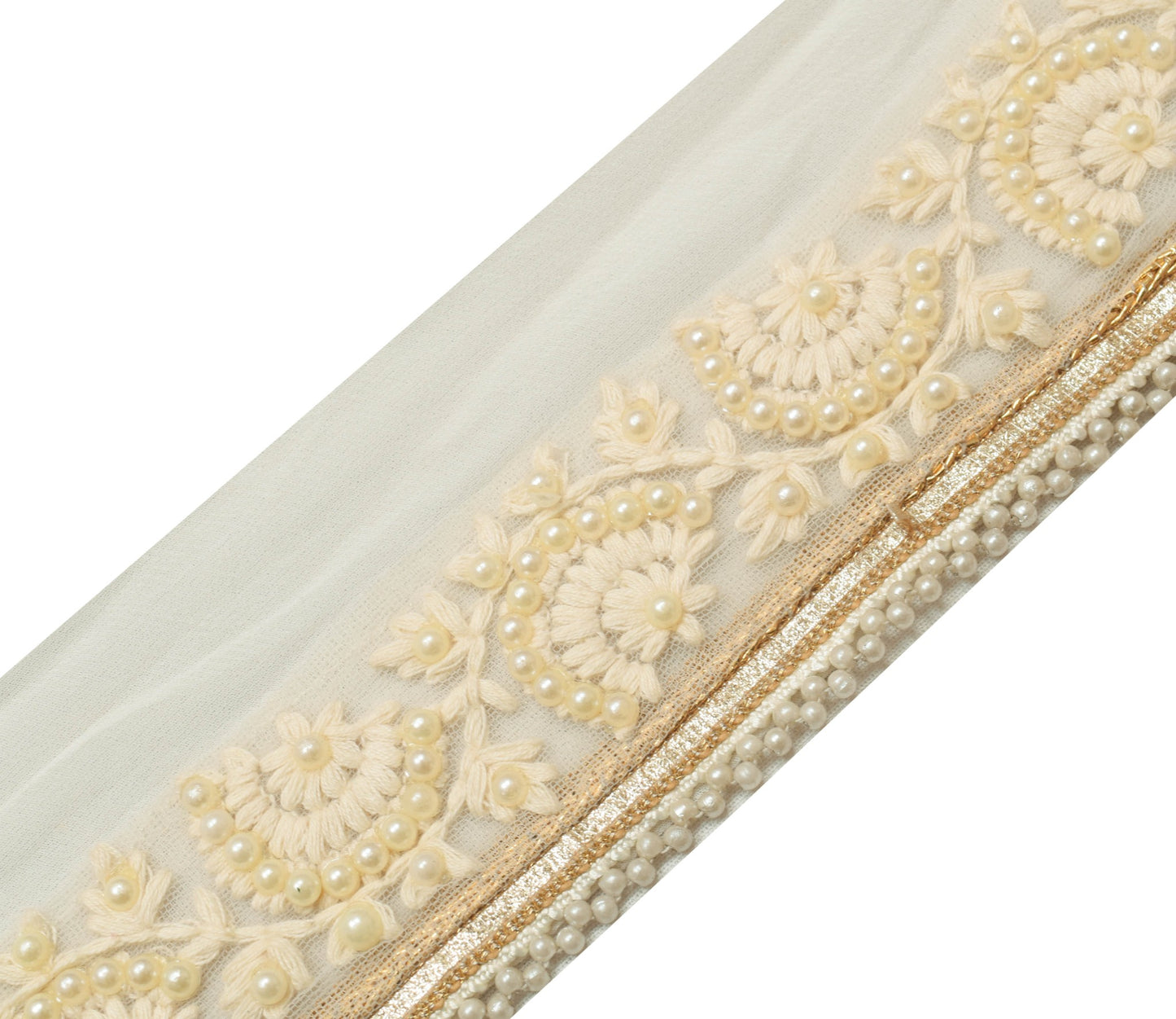 Sushila Vintage White Floral Saree Border Indian Craft Sewing Trim Lace Ribbon