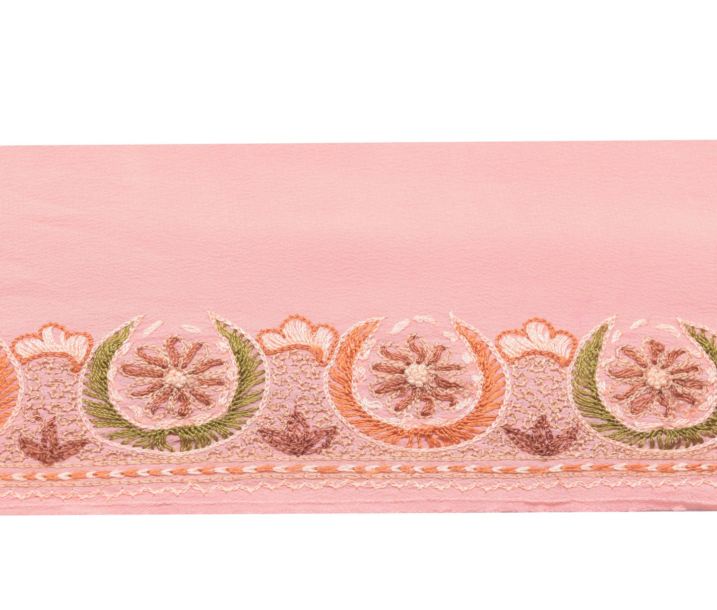 Sushila Vintage Pink Crepe Silk Saree Border Craft Sewing Trim Embroidered Lace