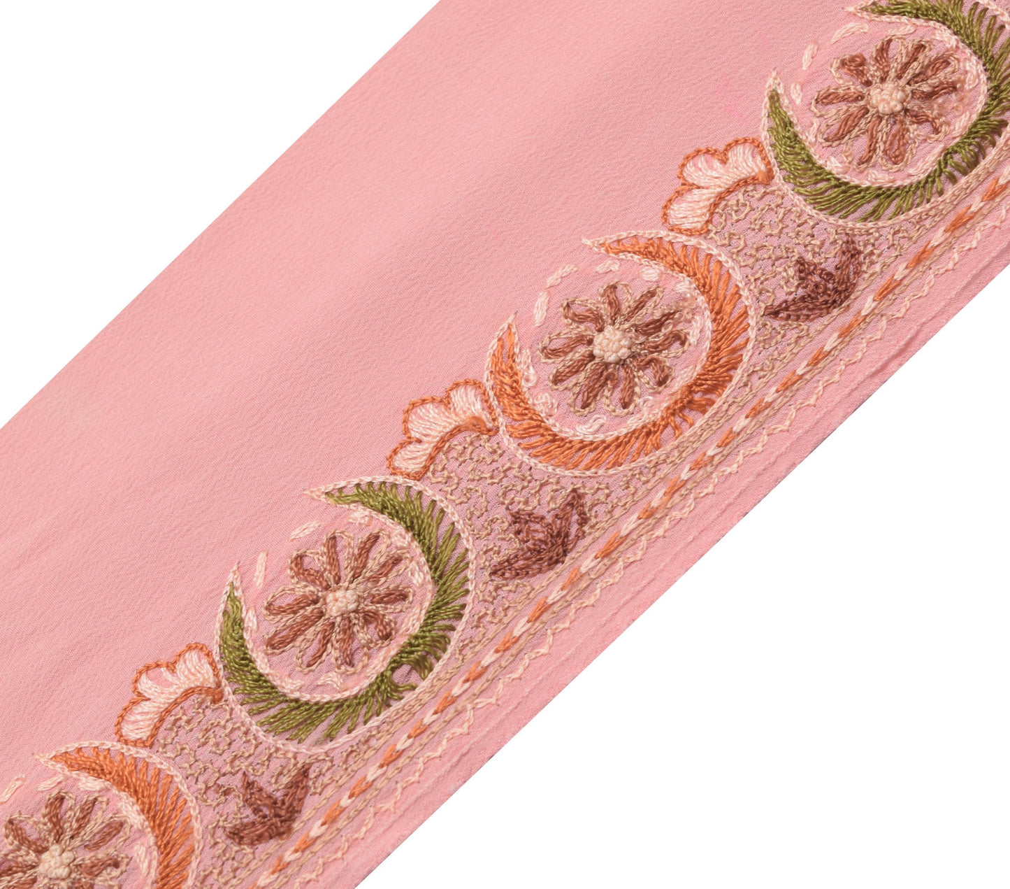 Sushila Vintage Pink Crepe Silk Saree Border Craft Sewing Trim Embroidered Lace