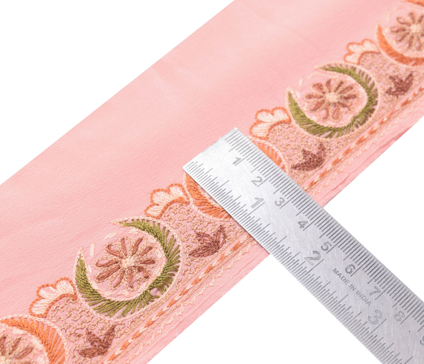 Sushila Vintage Pink Crepe Silk Saree Border Craft Sewing Trim Embroidered Lace