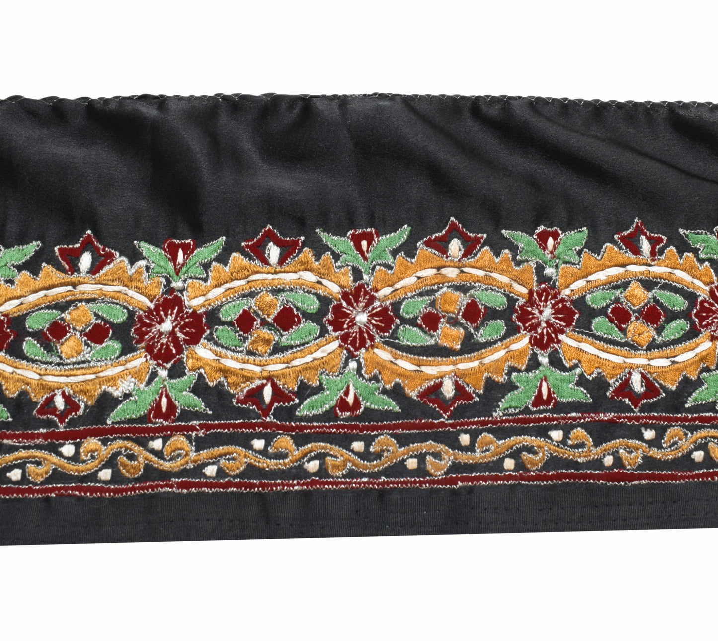 Sushila Vintage Black Satin Silk Saree Border Craft Sewing Trim Embroidery Lace