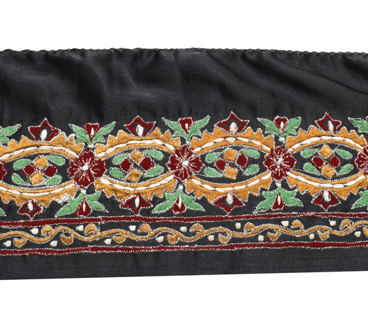 Sushila Vintage Black Satin Silk Saree Border Craft Sewing Trim Embroidery Lace