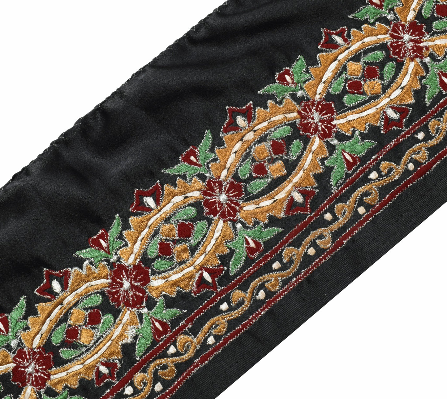 Sushila Vintage Black Satin Silk Saree Border Craft Sewing Trim Embroidery Lace