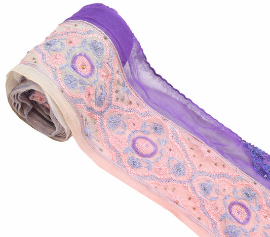 Sushila Vintage Pink Georgette Saree Border Craft Sewing Trim Embroidered Ribbon