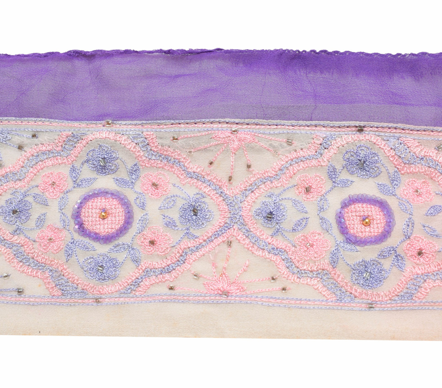 Sushila Vintage Pink Georgette Saree Border Craft Sewing Trim Embroidered Ribbon