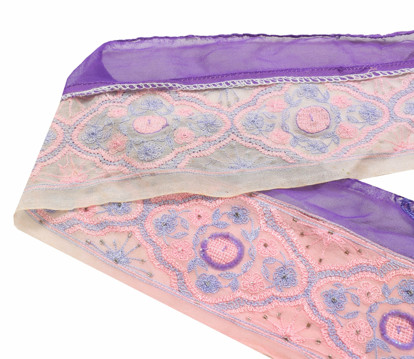 Sushila Vintage Pink Georgette Saree Border Craft Sewing Trim Embroidered Ribbon