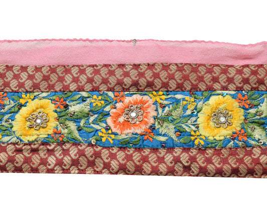 Sushila Vintage Multi-Color Silk Saree Border Craft Sewing Trim Floral Lace