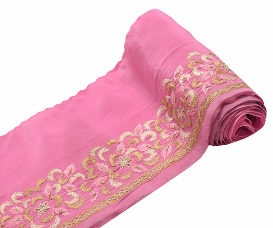 Sushila Vintage Pink Crepe Saree Border Embroidered Craft Sewing Trim Ribbon