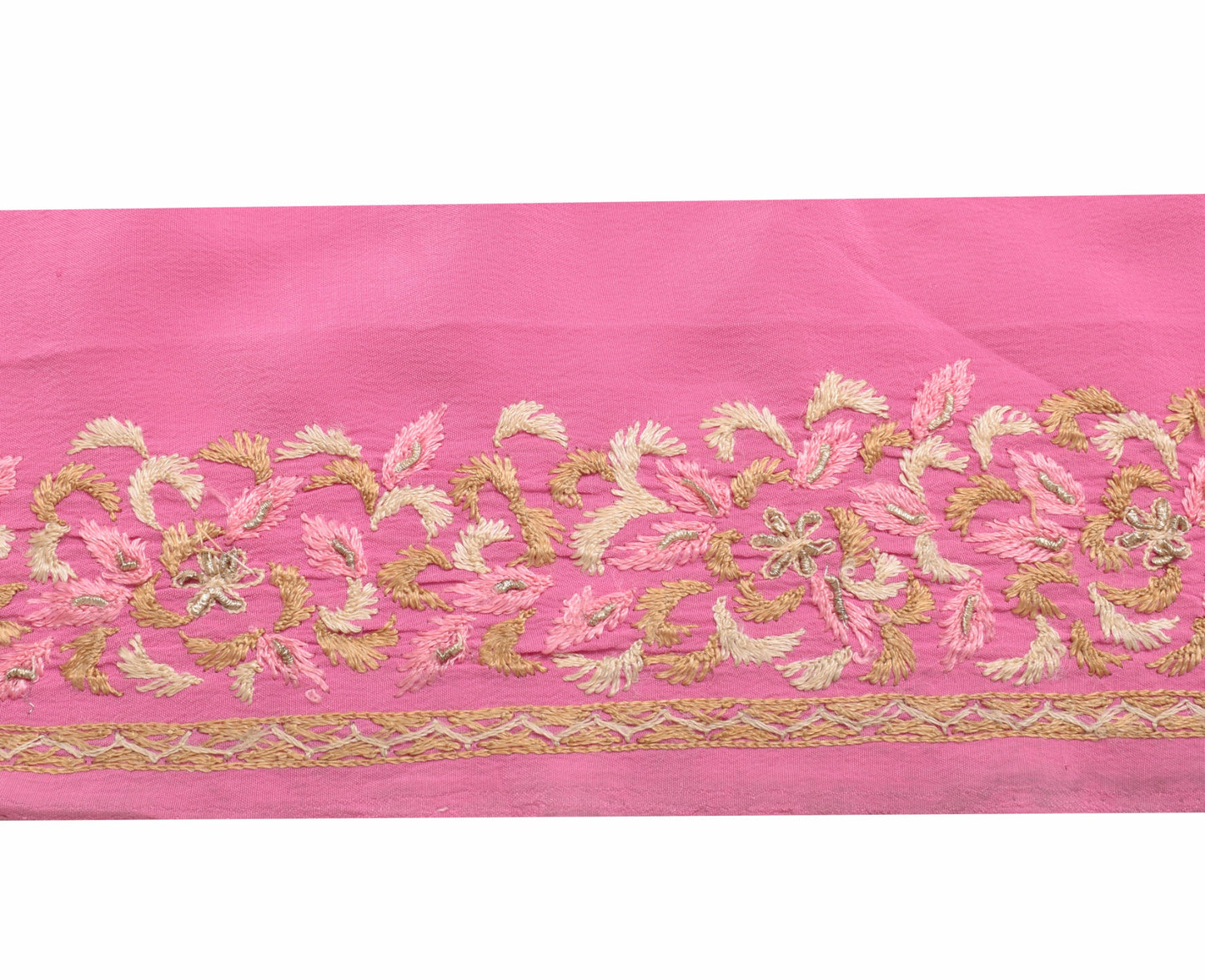 Sushila Vintage Pink Crepe Saree Border Embroidered Craft Sewing Trim Ribbon