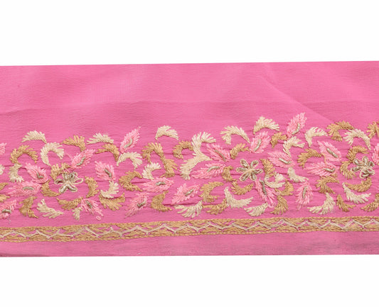 Sushila Vintage Pink Crepe Saree Border Embroidered Craft Sewing Trim Ribbon