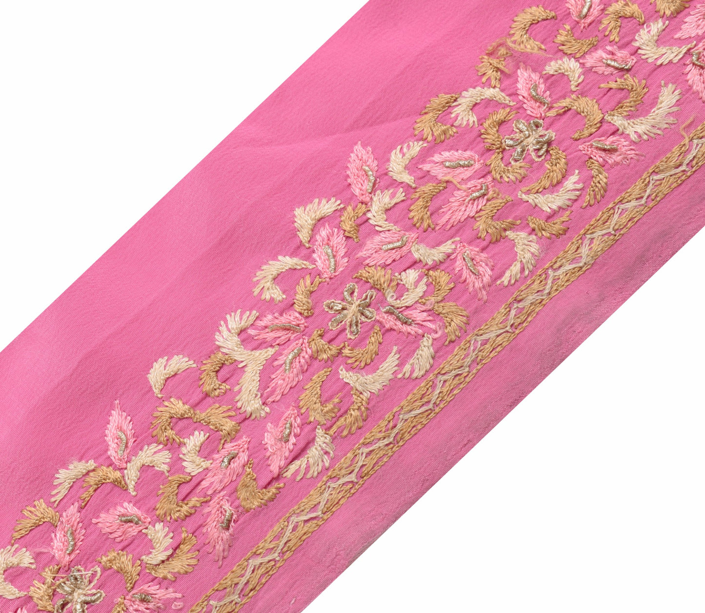 Sushila Vintage Pink Crepe Saree Border Embroidered Craft Sewing Trim Ribbon