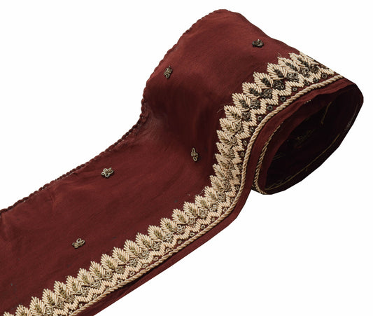 Sushila Vintage Maroon Saree Border Zardozi Work Craft Sewing Trim Lace Ribbon