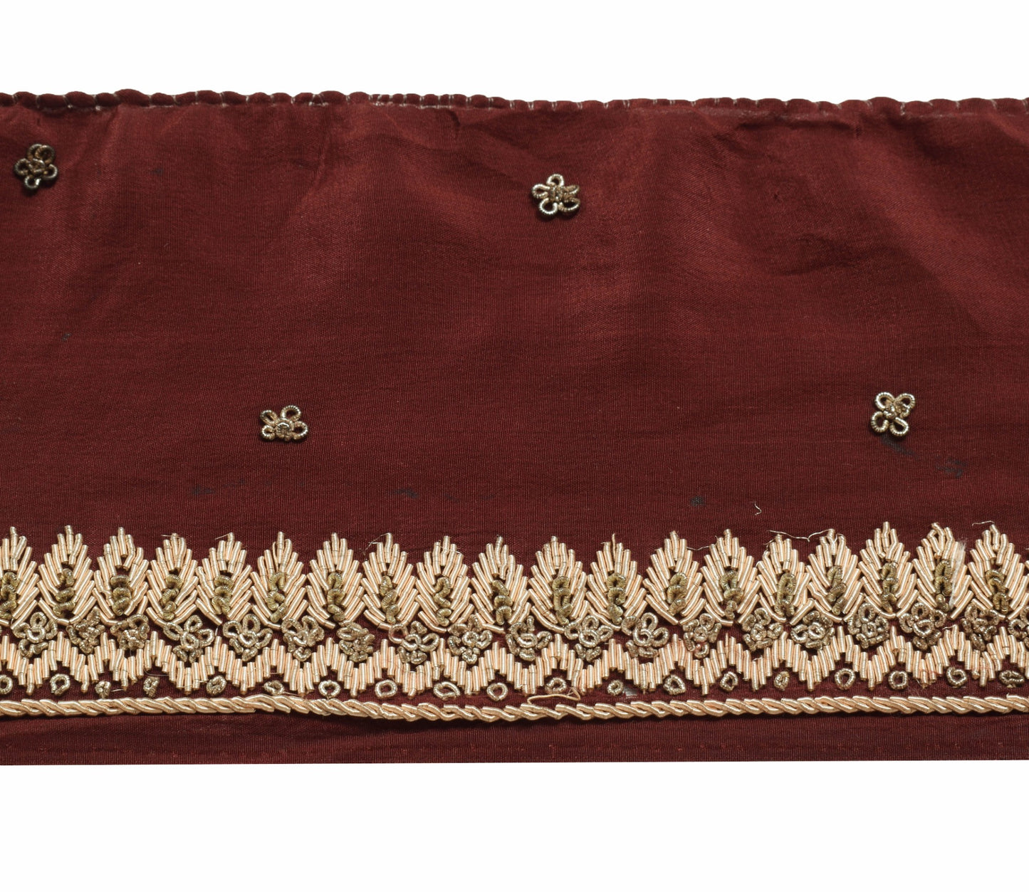 Sushila Vintage Maroon Saree Border Zardozi Work Craft Sewing Trim Lace Ribbon