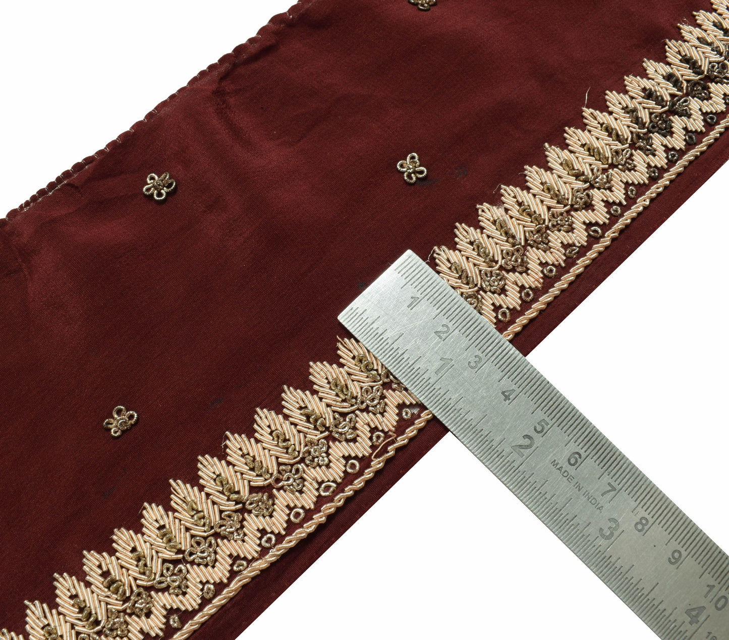 Sushila Vintage Maroon Saree Border Zardozi Work Craft Sewing Trim Lace Ribbon