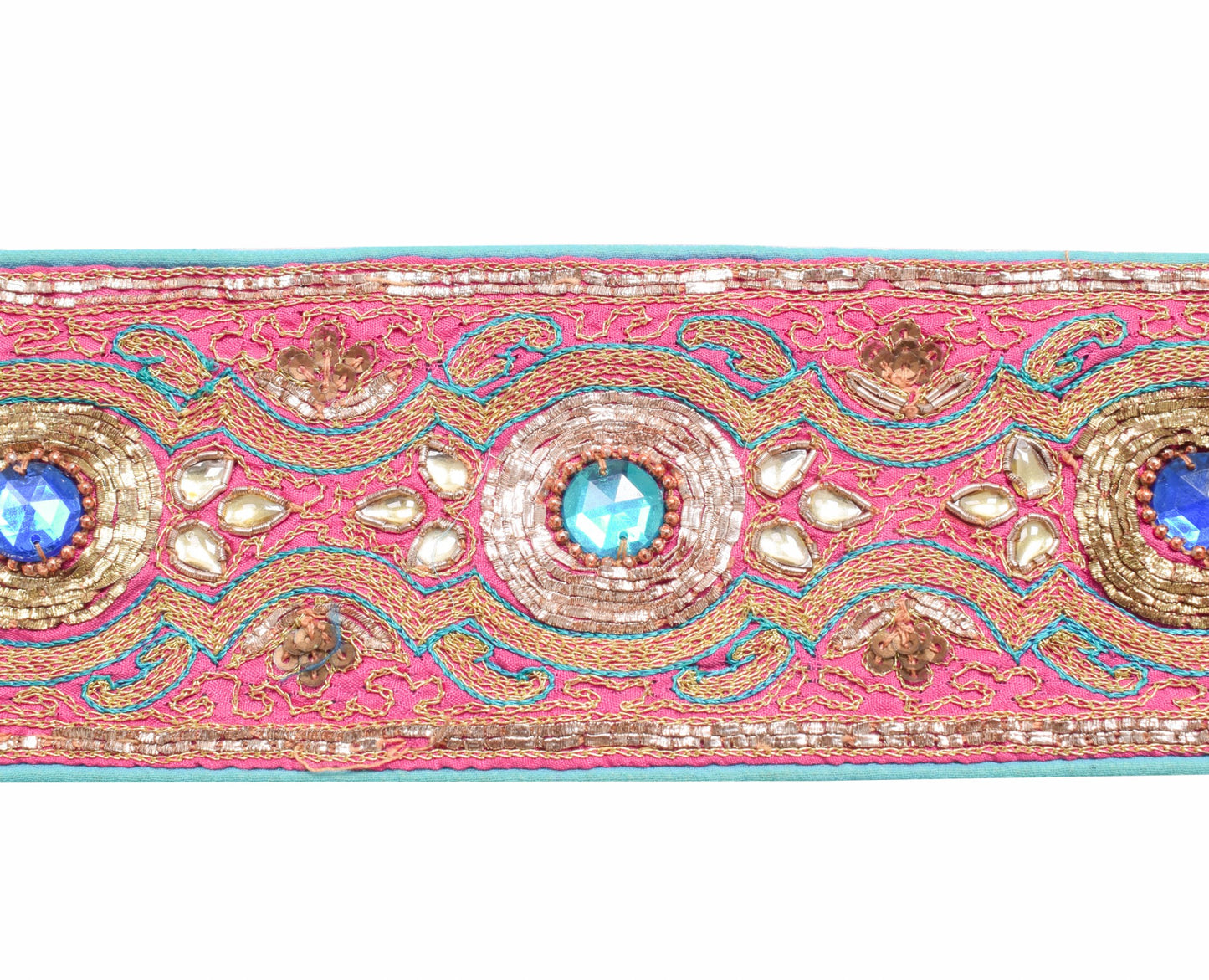 Sushila Vintage Pink Saree Border Indian Craft Sewing Trim Embroidered Ribbon