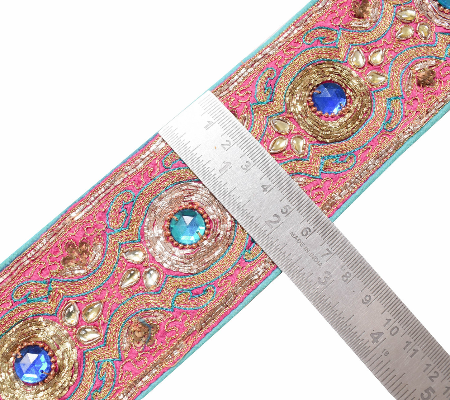 Sushila Vintage Pink Saree Border Indian Craft Sewing Trim Embroidered Ribbon