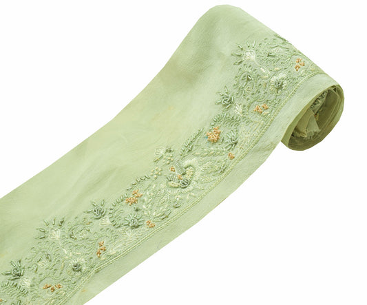 Sushila Vintage Green Saree Border Indian Craft Sewing Trim Crepe Lace Ribbon