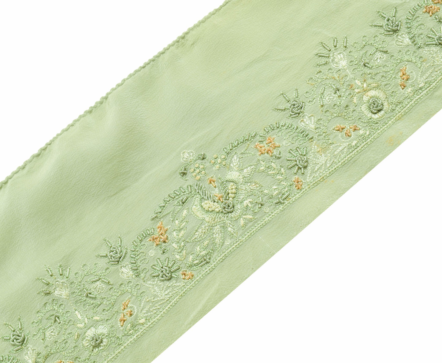 Sushila Vintage Green Saree Border Indian Craft Sewing Trim Crepe Lace Ribbon