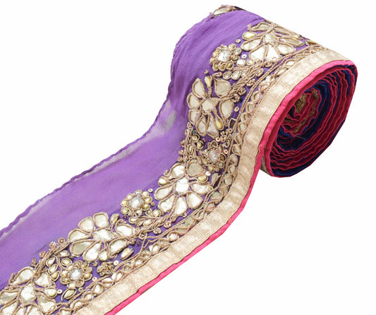Sushila Vintage Purple Saree Border Craft Sewing Trim Gotta Patti Work Lace
