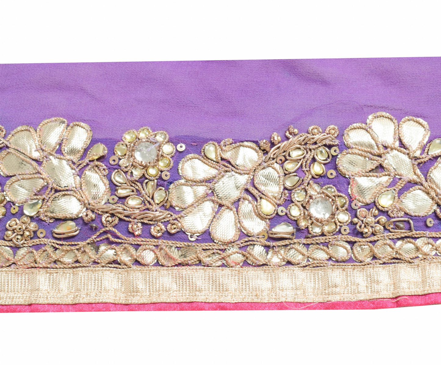Sushila Vintage Purple Saree Border Craft Sewing Trim Gotta Patti Work Lace